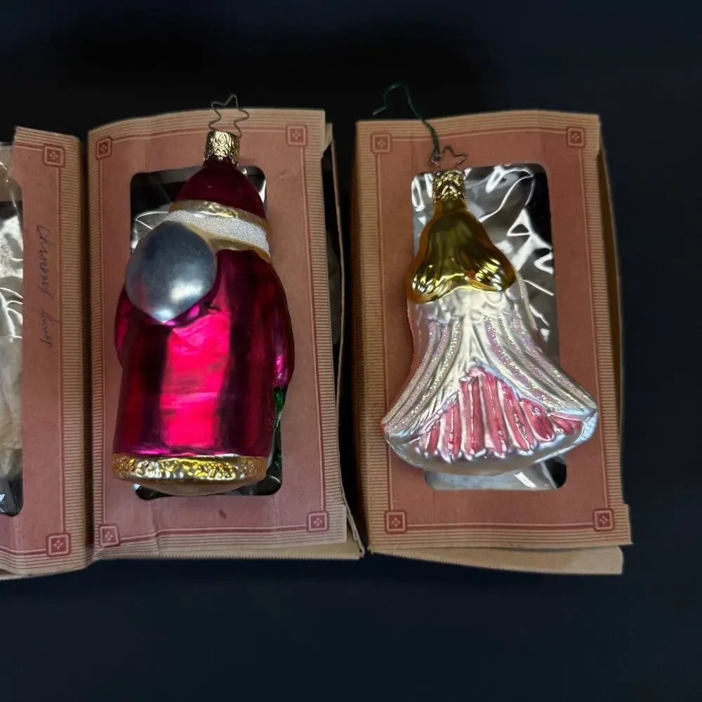 4x Old World Christmas Glass Christmas tree Ornaments Santa Angel Figural in Box